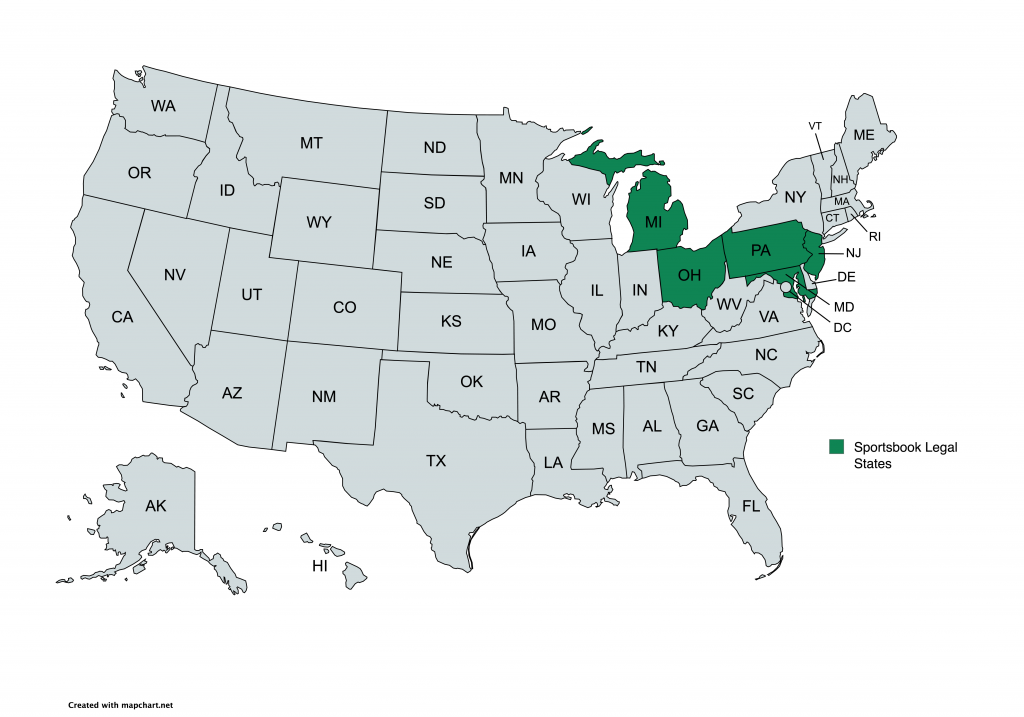 shaded map of legal betparx sportsbook states (michigan, pennsylvania, new jersey, ohio, maryland)