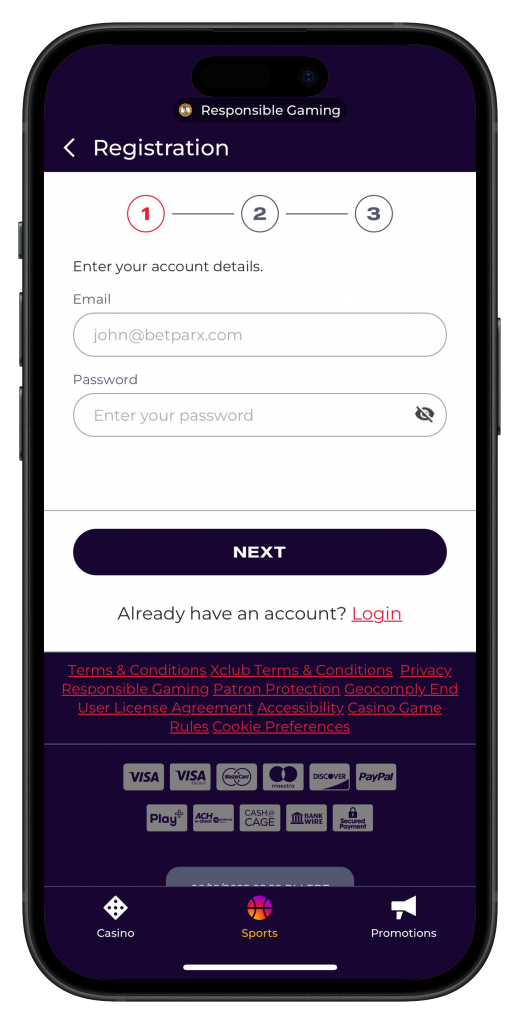 betparx promo code signup form