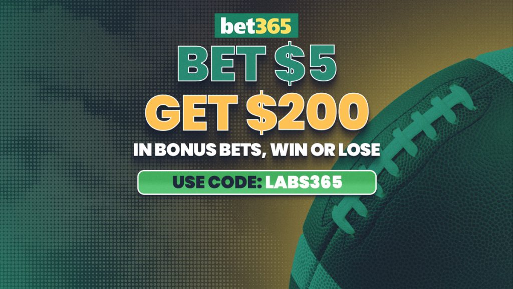 Register with the bet365 bonus code LABS365 to claim $200 in bonus bets for any NFL or CFB game this week.