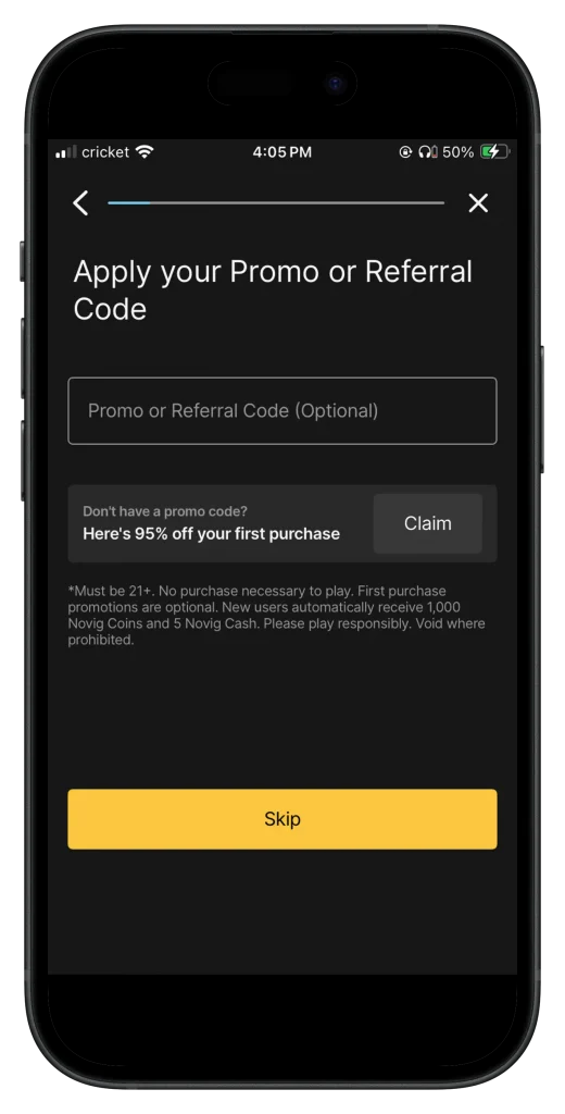 novig promo or referral code enter at signup