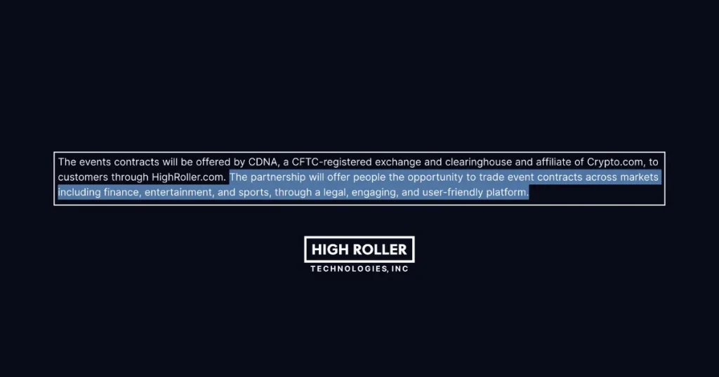 High Roller Technologies, INC - Press Release talking about the possible high roller event contracts