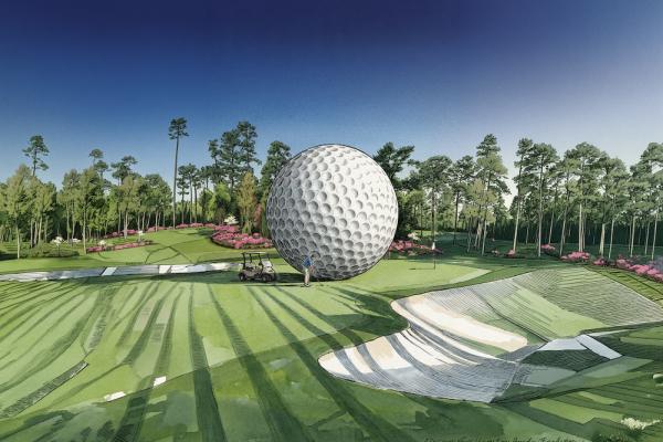 big cartoon golf ball on the green