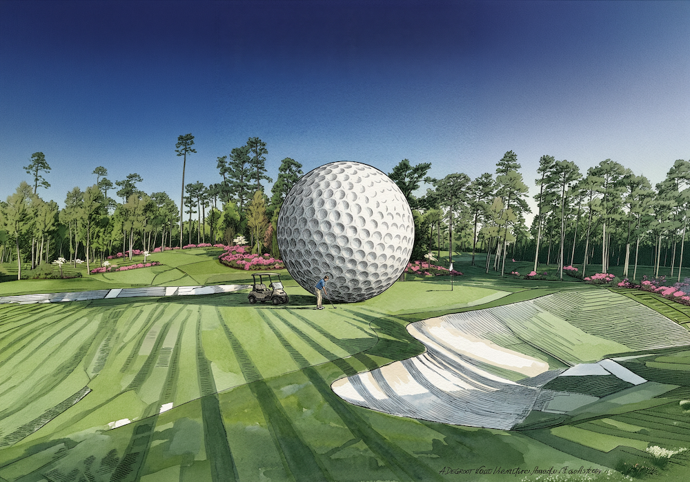 big cartoon golf ball on the green