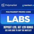 Use Polymarket promo code LABS to claim a $20 bonus for NBA Play-In Tournament predictions.