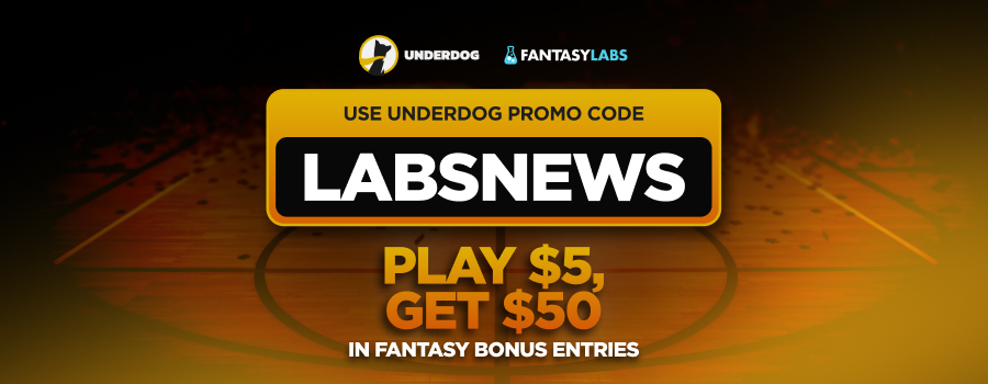 The Underdog promo code LABSNEWS provides a $50 bonus for NBA DFS picks on Sunday, April 26.