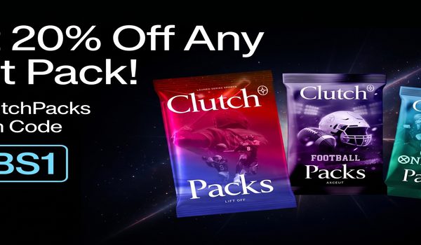 ClutchPacks banner: "Get 20% Off Any First Pack! Use Coupon Code LABS1," with three trading card packs.